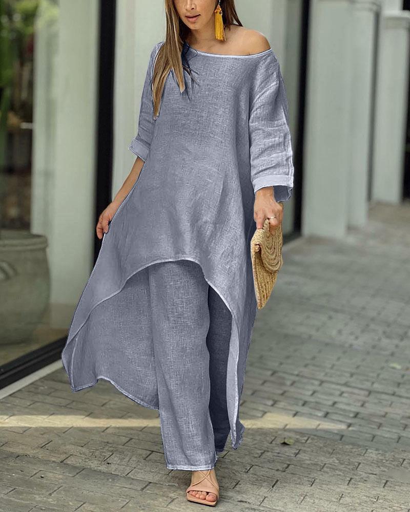 Completo tunica da donna Rachel: elegante completo in due pezzi con tunica ariosa e pantaloni aderenti