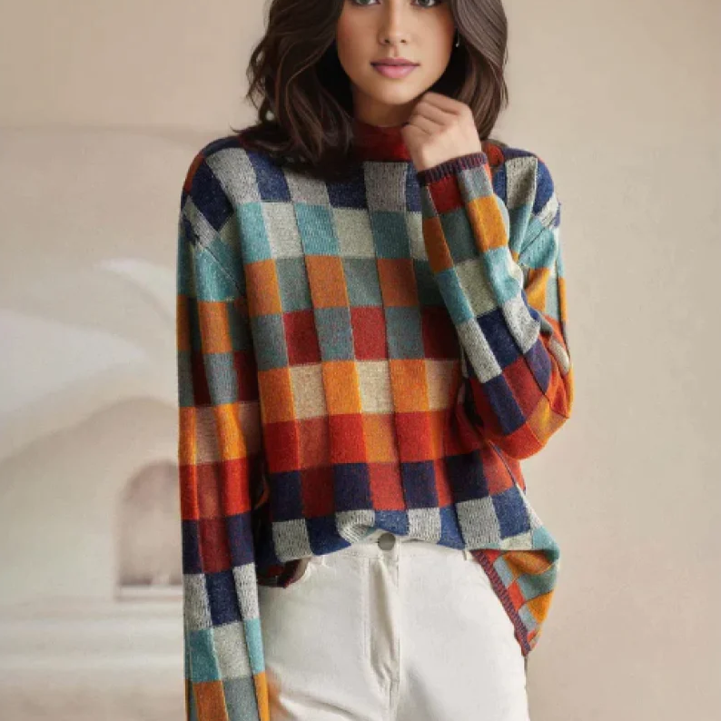 Nicole Pull Femme Luxe – Elegante maglione a quadri in morbido e raffinato cashmere