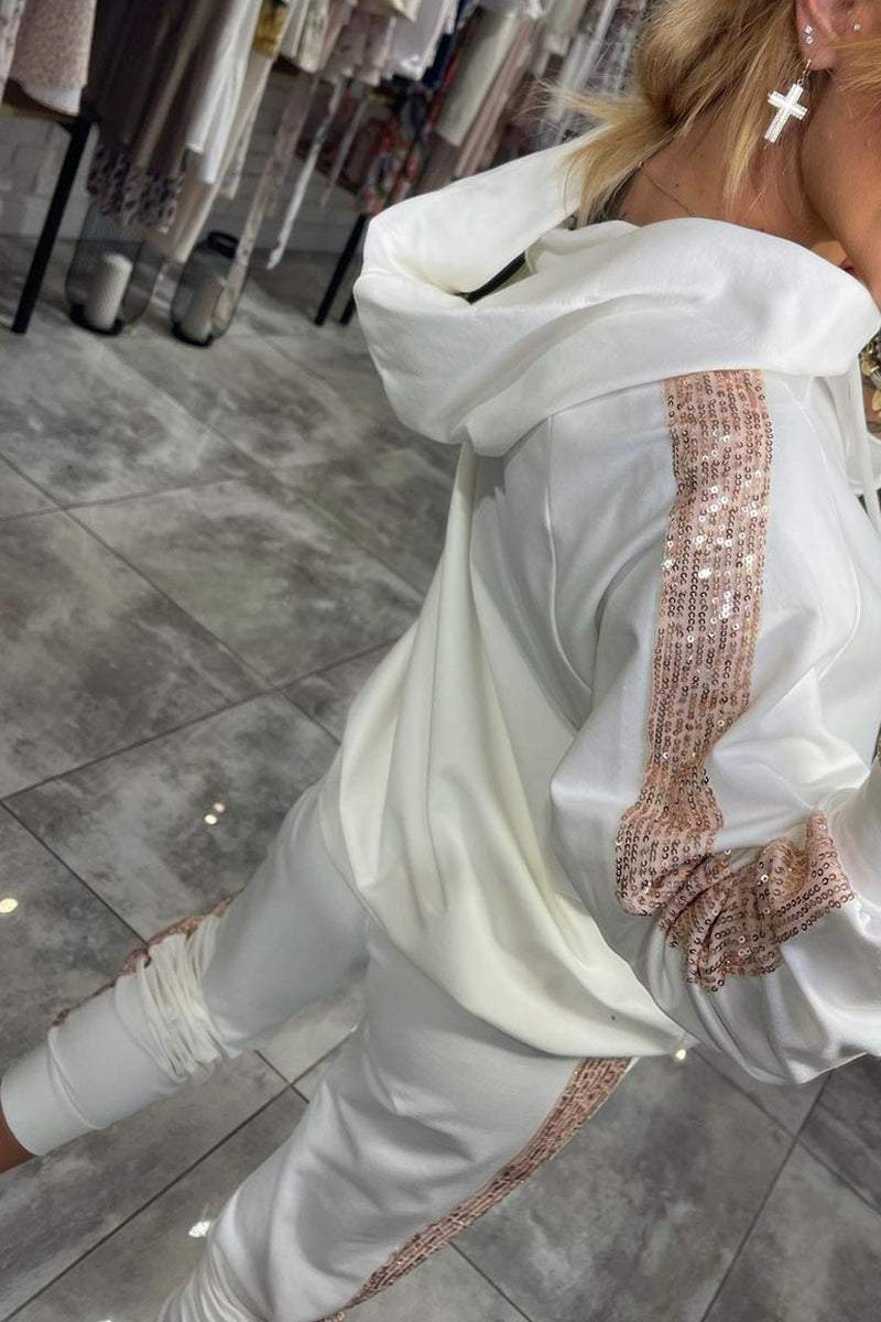 Jasmine Ensemble Loungewear Automnal pour Femme – Sweat à Capuche Douillet à Paillettes & Pantalon Souple pour Confort Quotidien