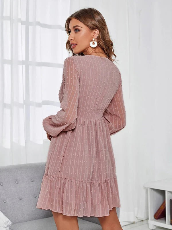 Abito a pois da donna Christy - Abito leggero aderente e svasato con maniche lunghe e motivo casual