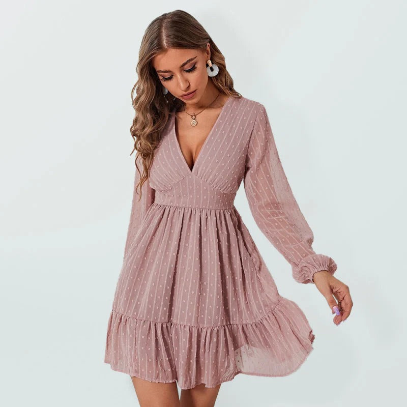 Abito a pois da donna Christy - Abito leggero aderente e svasato con maniche lunghe e motivo casual