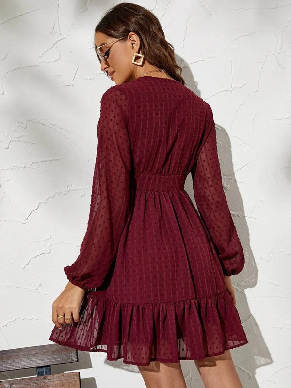 Abito a pois da donna Christy - Abito leggero aderente e svasato con maniche lunghe e motivo casual