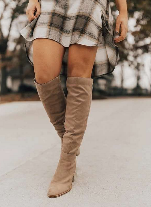 Zuri Bottes Hautes Suédées Femme – Cuissardes Élégantes à Talon Bloc & Doublure Confort