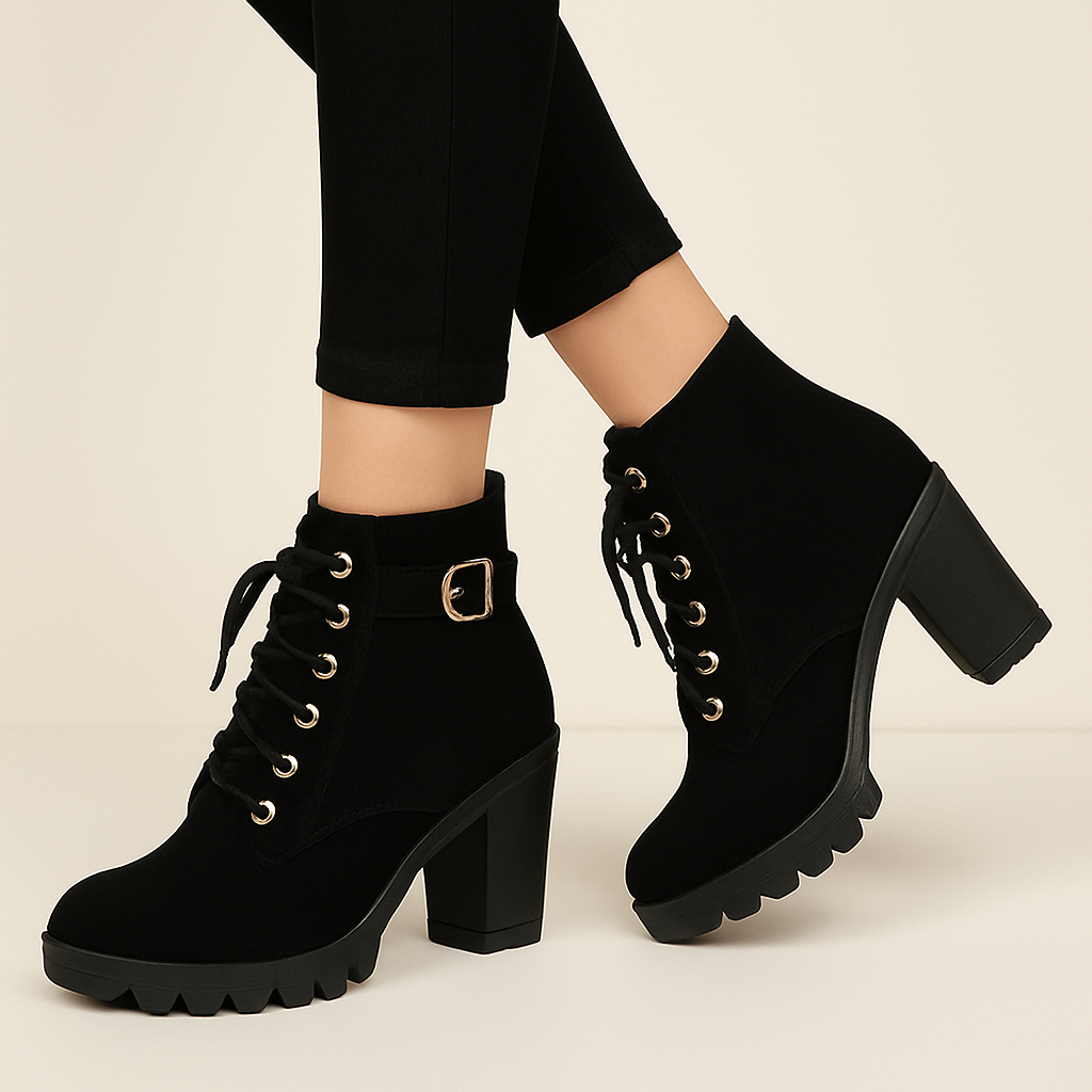 Lusha Bottines Femme – Bottes Martin Modernes avec Talon Épais et Détails Métalliques