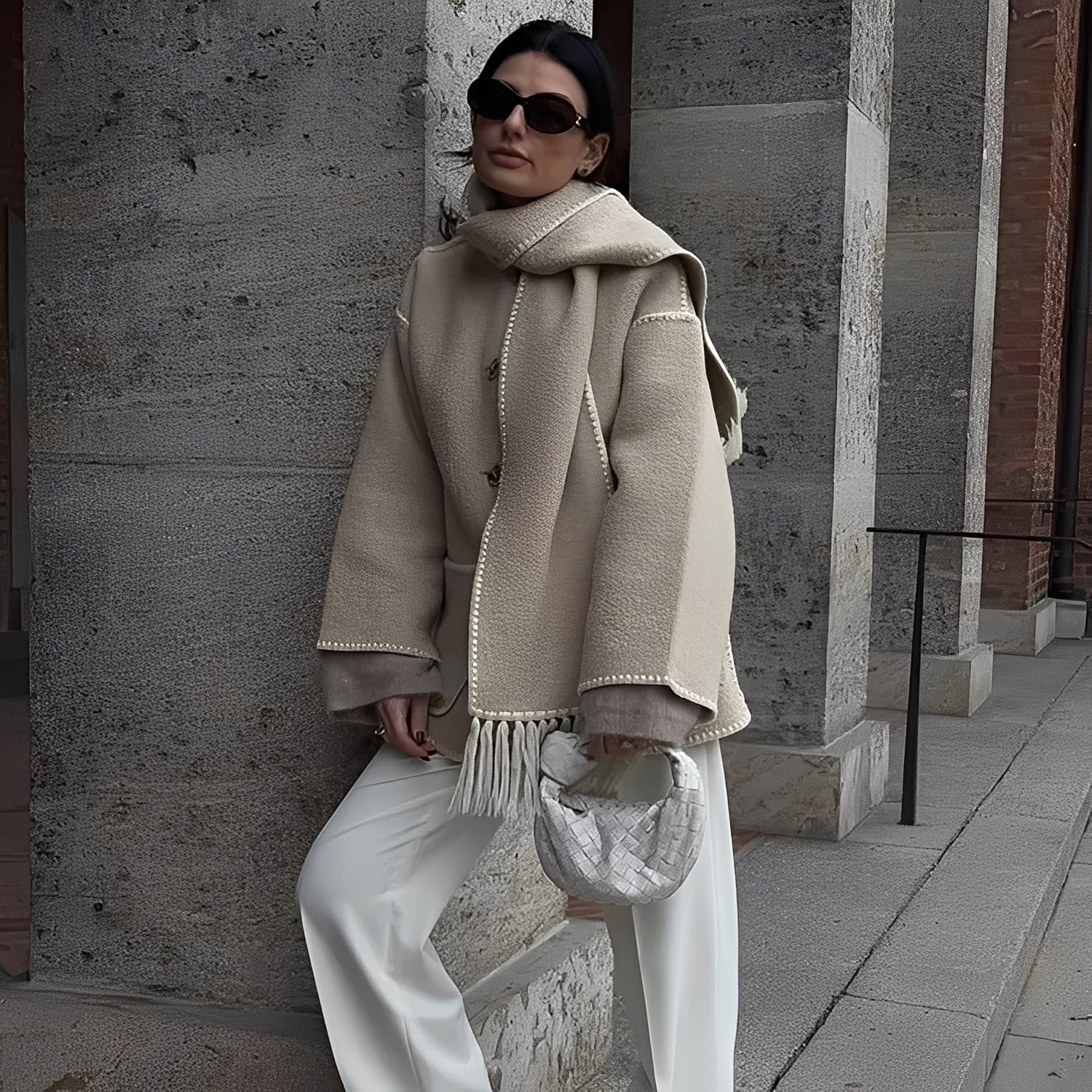 Cappotto da donna Genevieve – Cappotto in morbida lana con sciarpa ed elegante vestibilità ampia