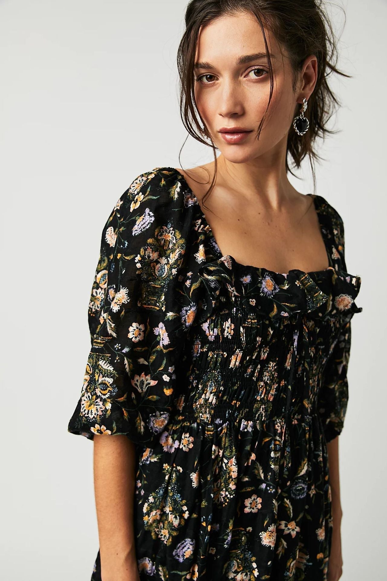 Abito midi da donna Quinn – Abito in cotone floreale con romantico stile bohémien e vestibilità aderente