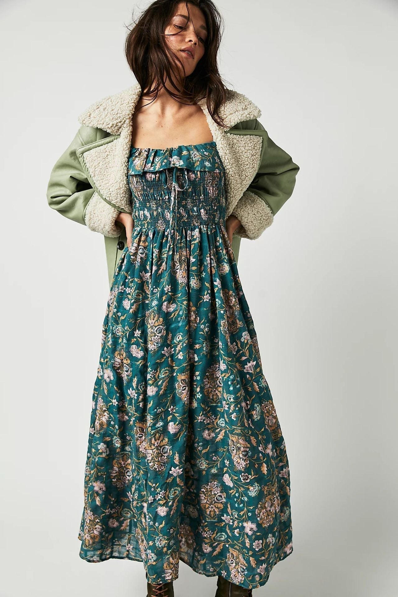 Abito midi da donna Quinn – Abito in cotone floreale con romantico stile bohémien e vestibilità aderente