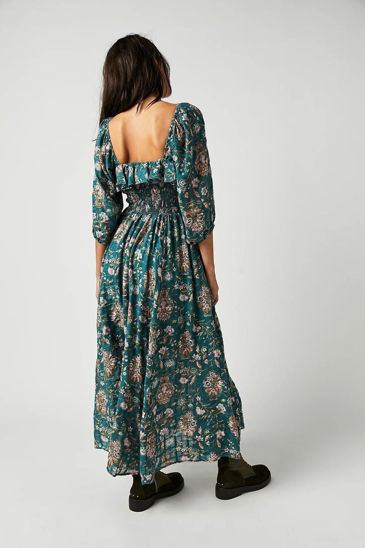 Abito midi da donna Quinn – Abito in cotone floreale con romantico stile bohémien e vestibilità aderente