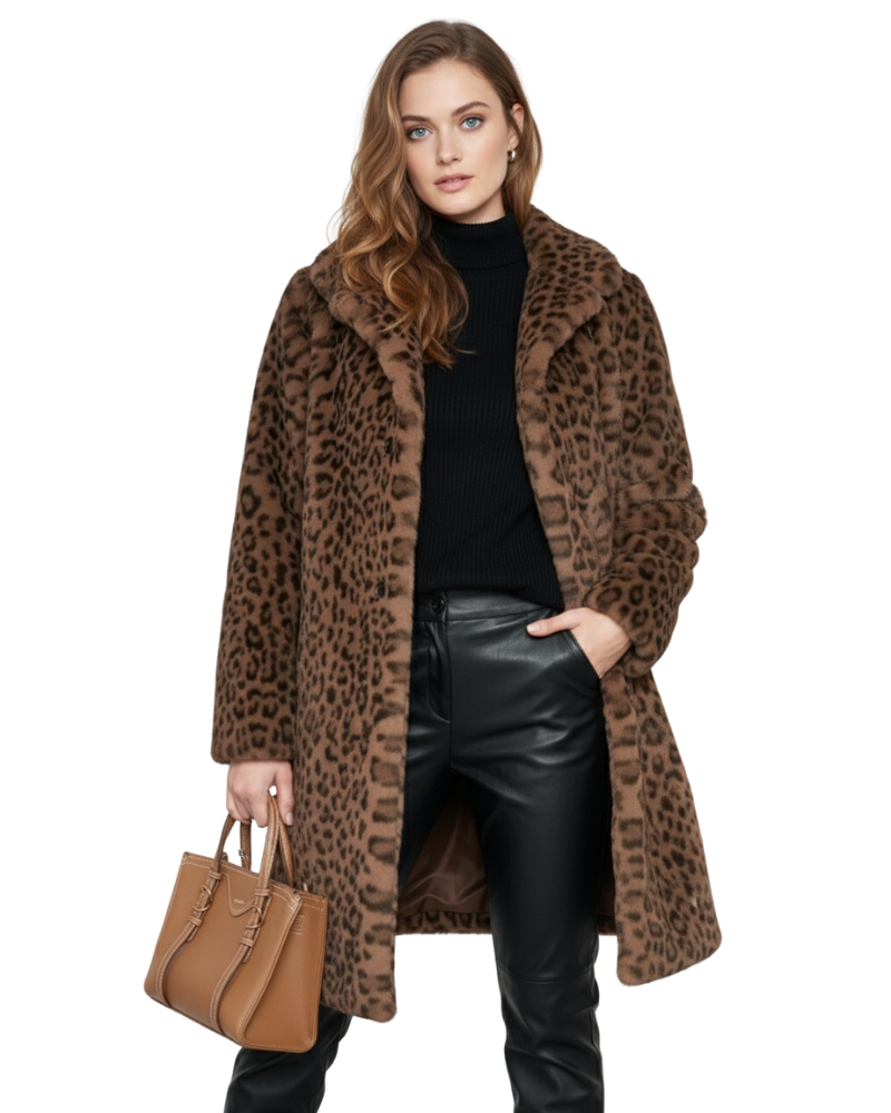 Iiriksen naisten tekoturkistakki – leopardikuvioitu, lämmin ja rohkea tyyli