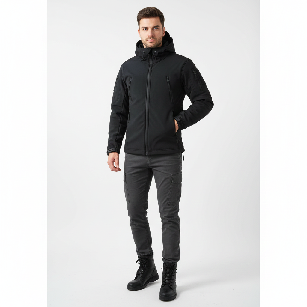 Lusian Chaqueta Softshell Hombre – Abrigo con Capucha Ajustable con Cierre de Cremallera y Bolsillos