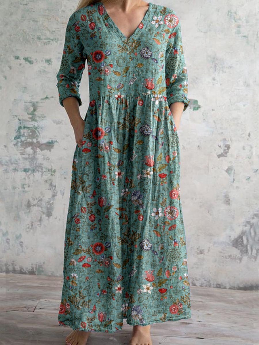 Astrid Robe Fleurie Femme – Col en V, Silhouette Flatteuse & Légèreté pour Mariages & Été
