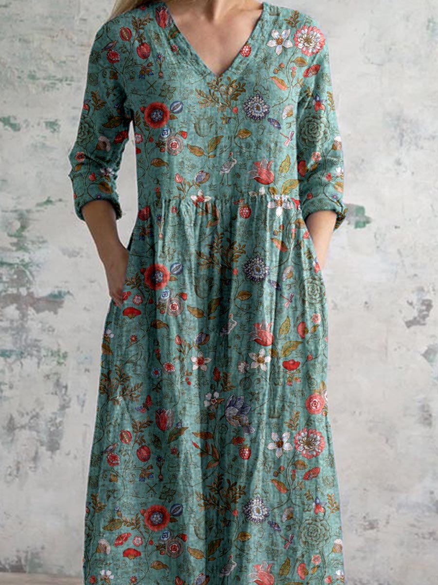 Astrid Robe Fleurie Femme – Col en V, Silhouette Flatteuse & Légèreté pour Mariages & Été