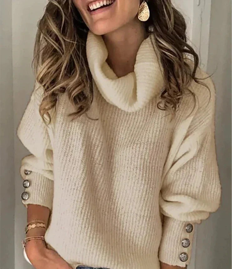Maglione a collo alto da donna Emma - Elegante maglione con bottoni e vestibilità comoda