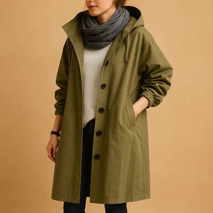Hannah Manteau Femme Imperméable – Veste de Pluie Longue à Capuche avec Poignets Ajustables & Fermeture à Boutons