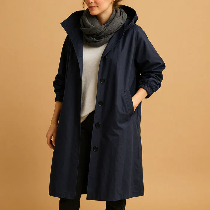 Hannah Manteau Femme Imperméable – Veste de Pluie Longue à Capuche avec Poignets Ajustables & Fermeture à Boutons