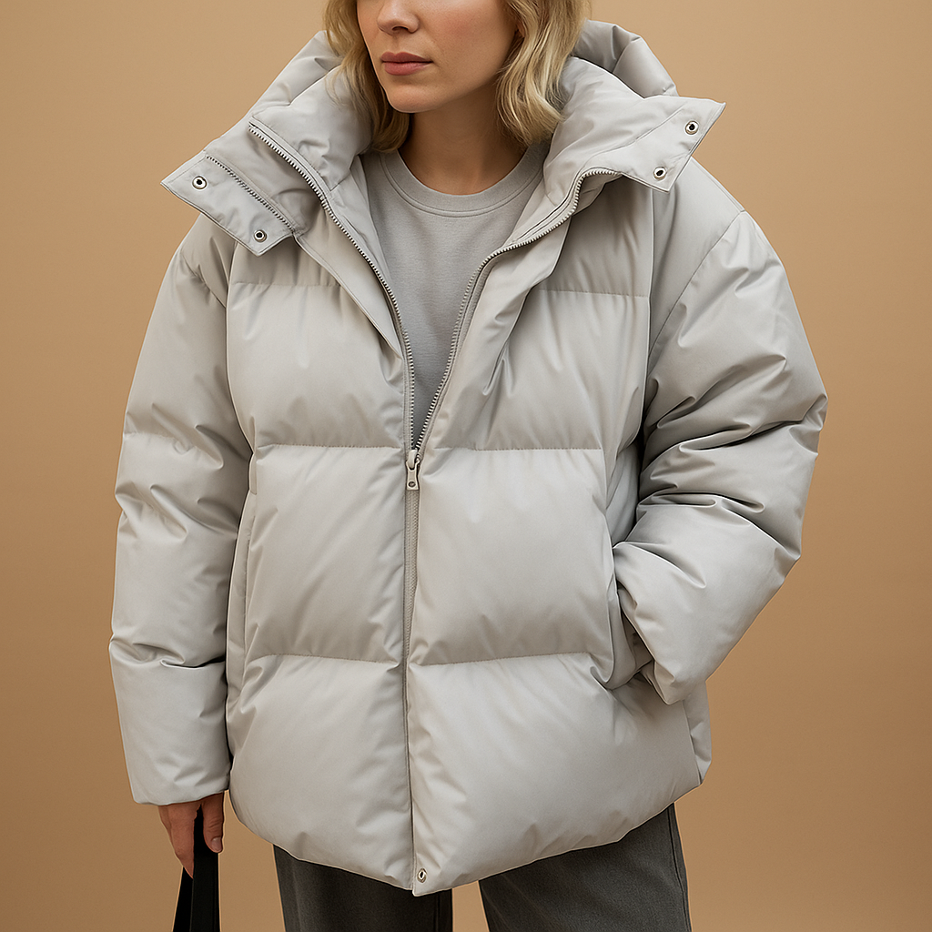 Delaney Veste d’Hiver Matelassée Femme – Manteau Oversize Déperlant avec Capuche & Fermeture Éclair