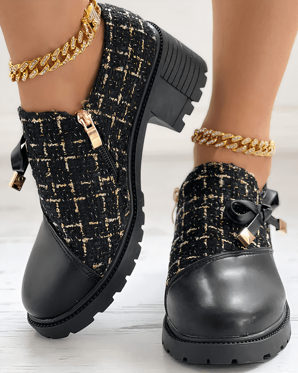 Chandni Mocassins à talon bloc pour femme – Bout arrondi élégant & semelle intérieure rembourrée pour un confort optimal