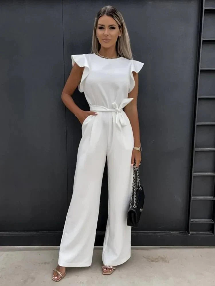 Tuta da donna Avalon - Elegante tuta a maniche corte con cintura e tasche laterali 