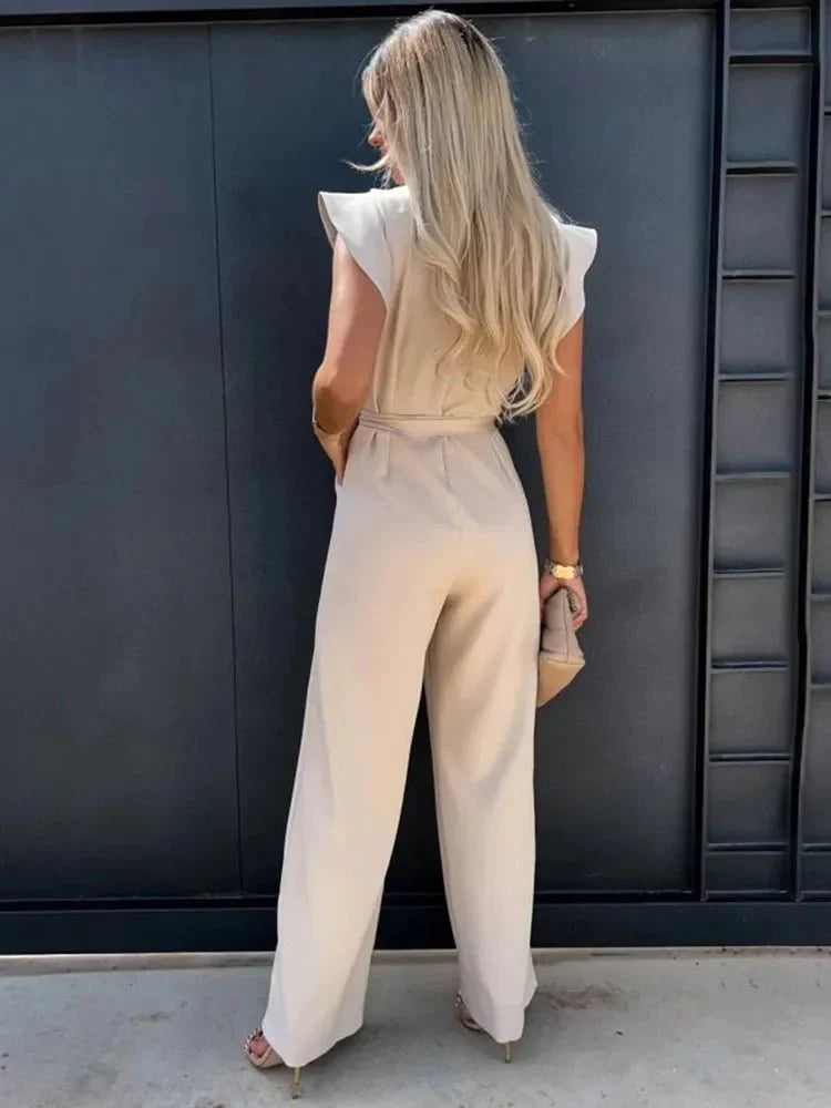 Tuta da donna Avalon - Elegante tuta a maniche corte con cintura e tasche laterali 