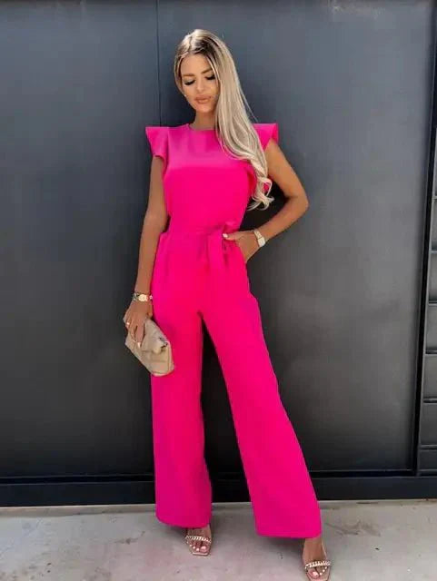 Tuta da donna Avalon - Elegante tuta a maniche corte con cintura e tasche laterali 