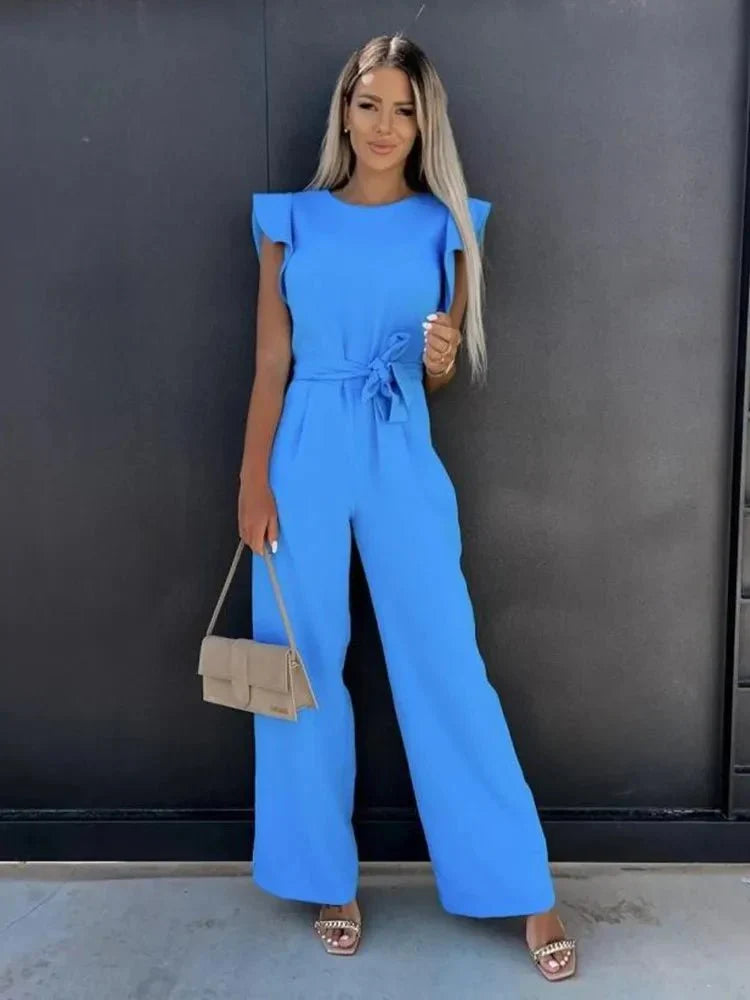 Tuta da donna Avalon - Elegante tuta a maniche corte con cintura e tasche laterali 