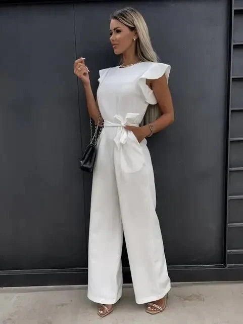 Tuta da donna Avalon - Elegante tuta a maniche corte con cintura e tasche laterali 