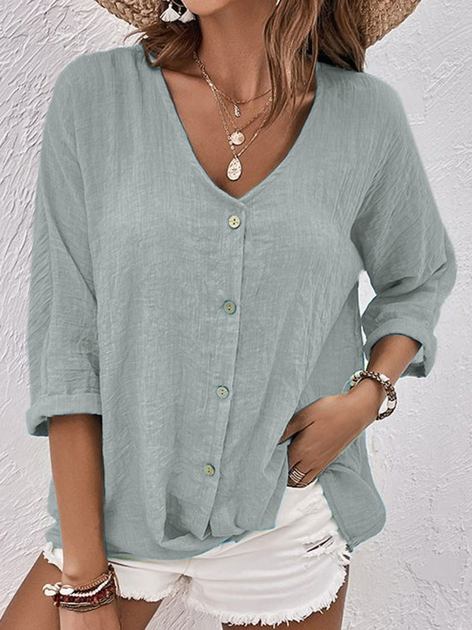 Blusa con scollo a V da donna Criza - Vestibilità rilassata e leggera con maniche corte per il comfort quotidiano