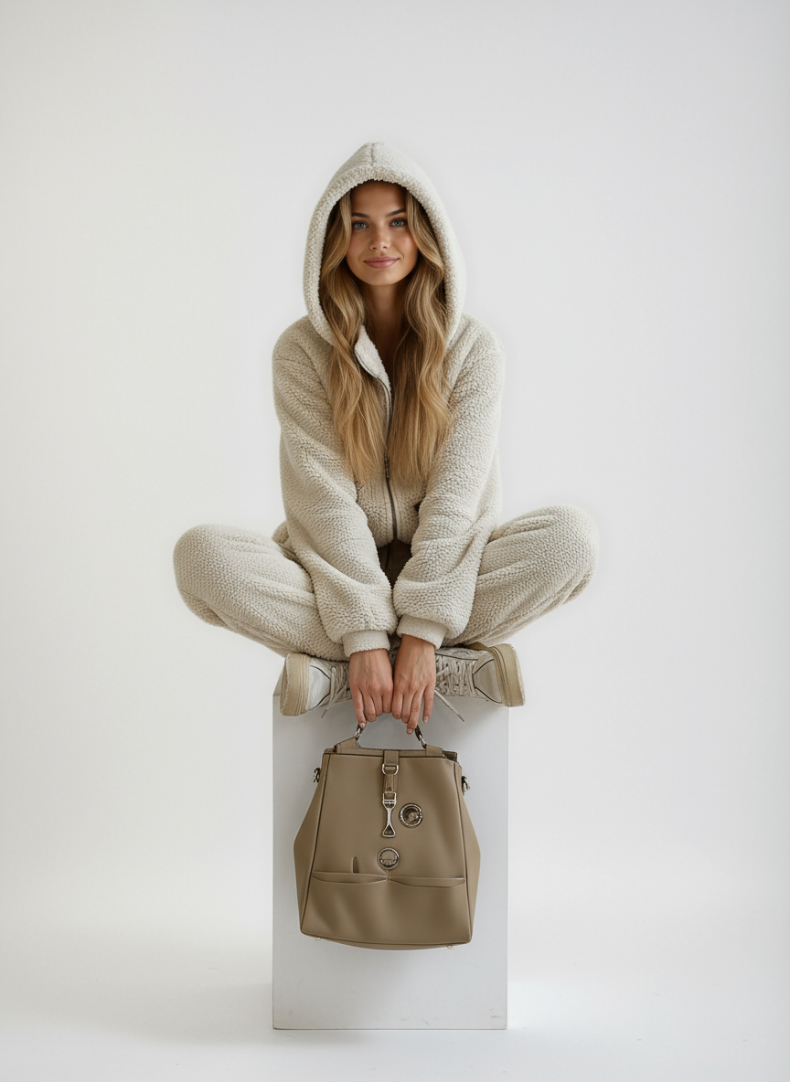 Madelyn Ensemble Loungewear Femme en Polaire Teddy – Ultra-Doux, Coupe Décontractée avec Design Douillet Beige