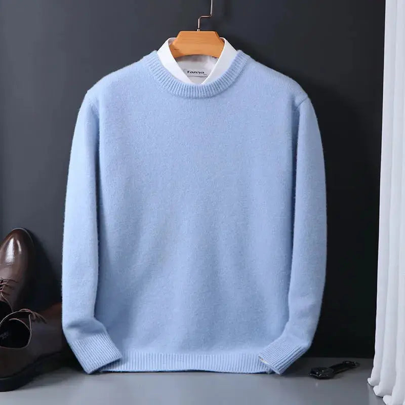 Daniel Pull Homme Col Rond – Bleu Ciel, Confort Doux & Élégant en Cachemire Laine Mélangée