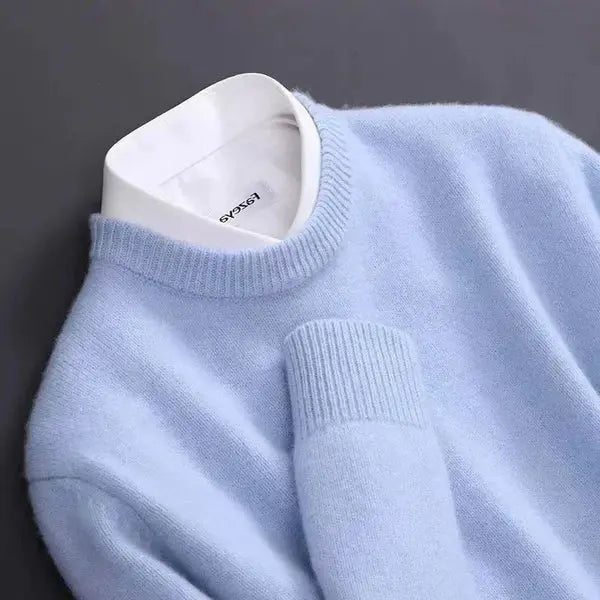 Daniel Pull Homme Col Rond – Bleu Ciel, Confort Doux & Élégant en Cachemire Laine Mélangée