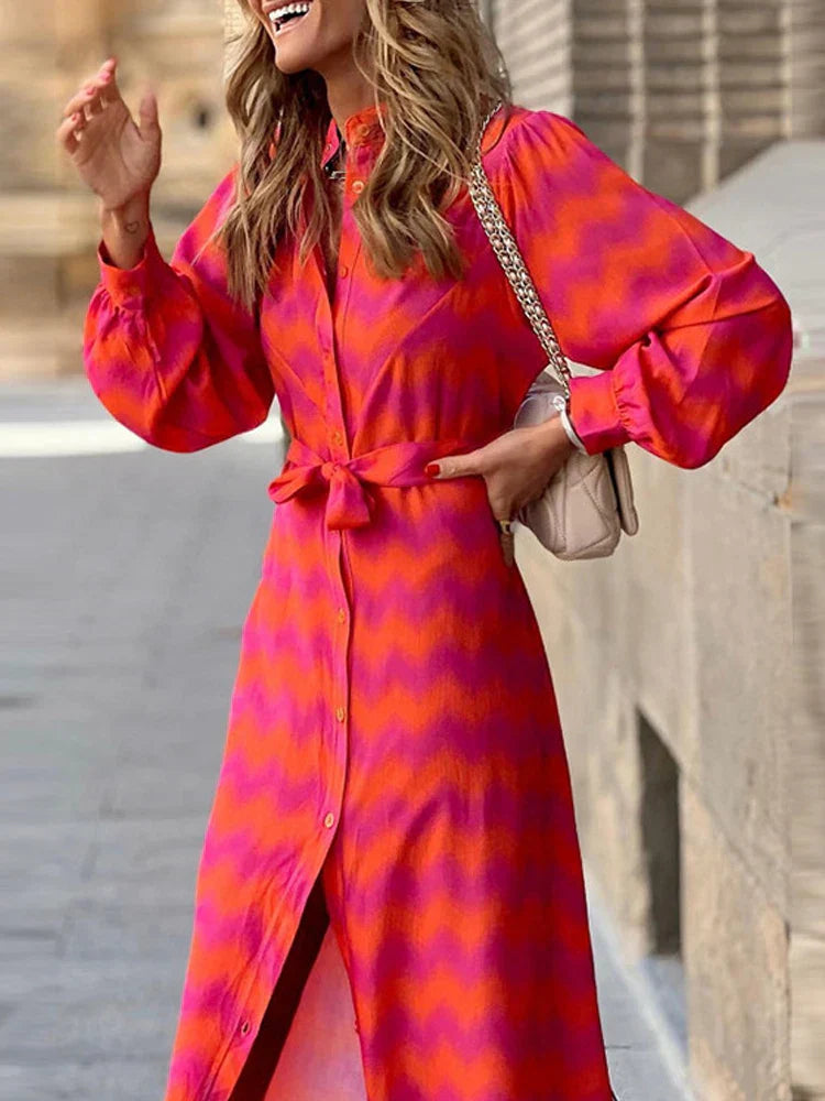 Jasmin Robe Femme – Robe Élégante avec Imprimé Symétrique & Coupe Confortable pour Toutes les Saisons