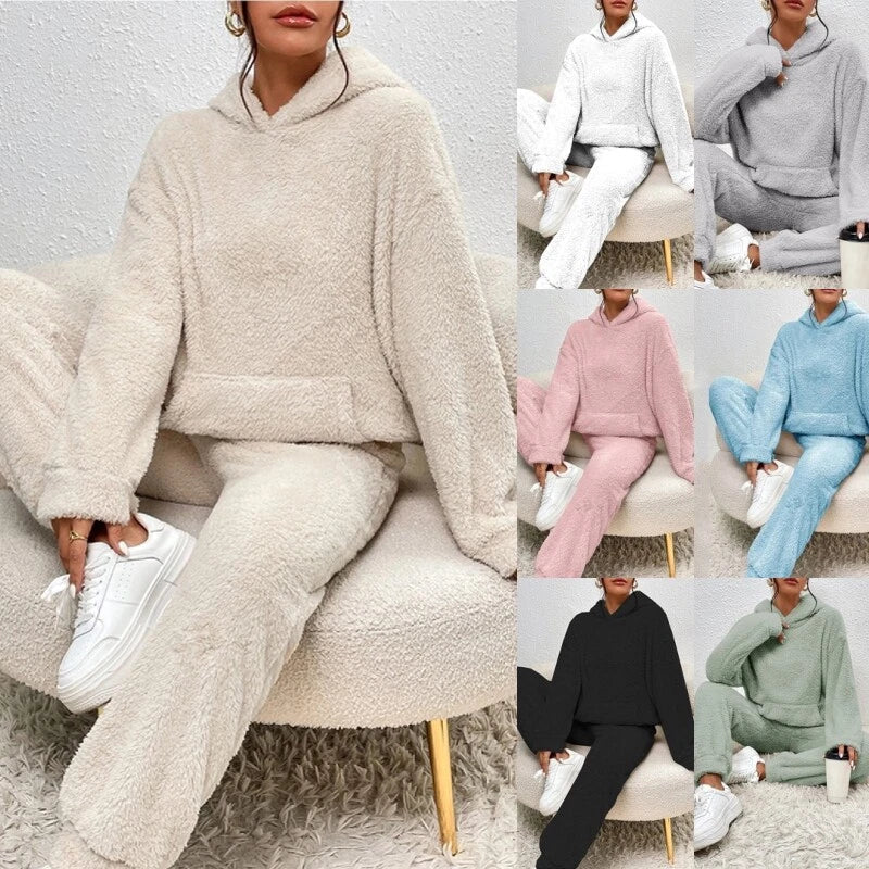 Sloane Ensemble Femme – Pyjama en Polaire Douce avec Capuche & Pantalon Ample pour l’Hiver