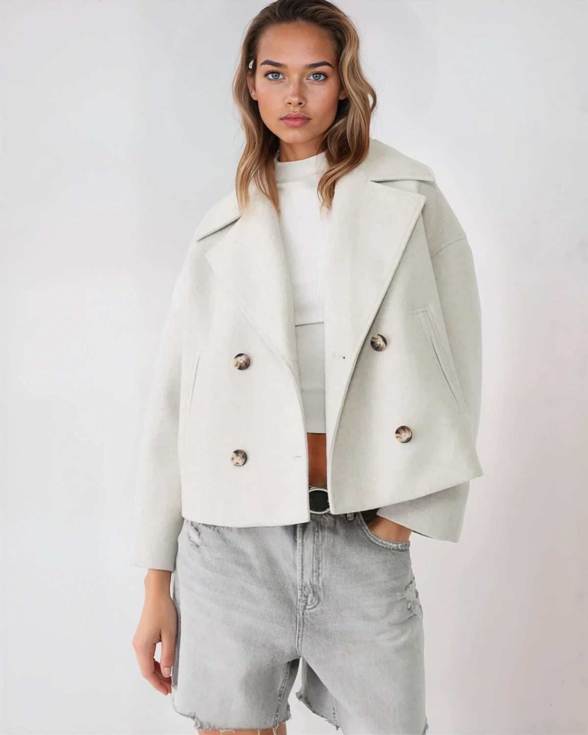 Vanessa Veste Femme – Veste Courte Croisée en Laine Élégante & Chaude pour l’Hiver