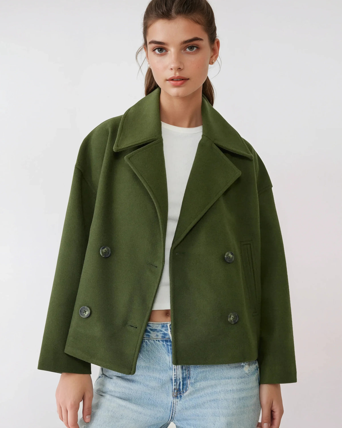 Vanessa Veste Femme – Veste Courte Croisée en Laine Élégante & Chaude pour l’Hiver