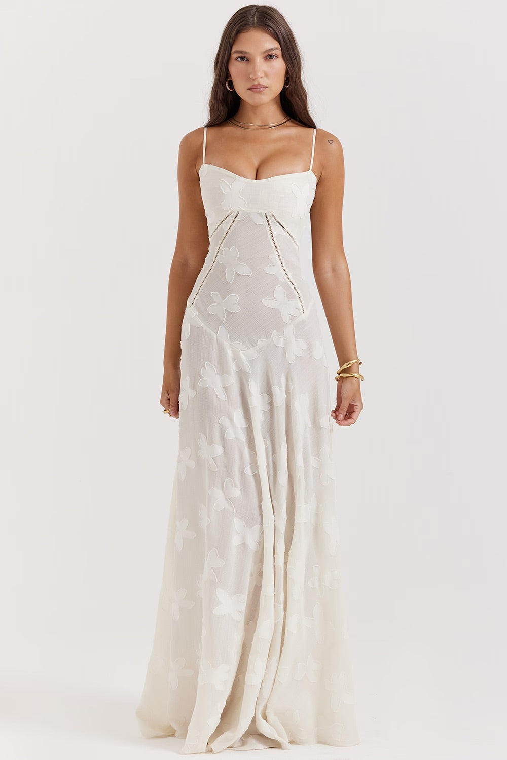Kandace Robe Longue Femme – Robe en Dentelle Scintillante avec Bretelles Réglables & Bonnets Intégrés