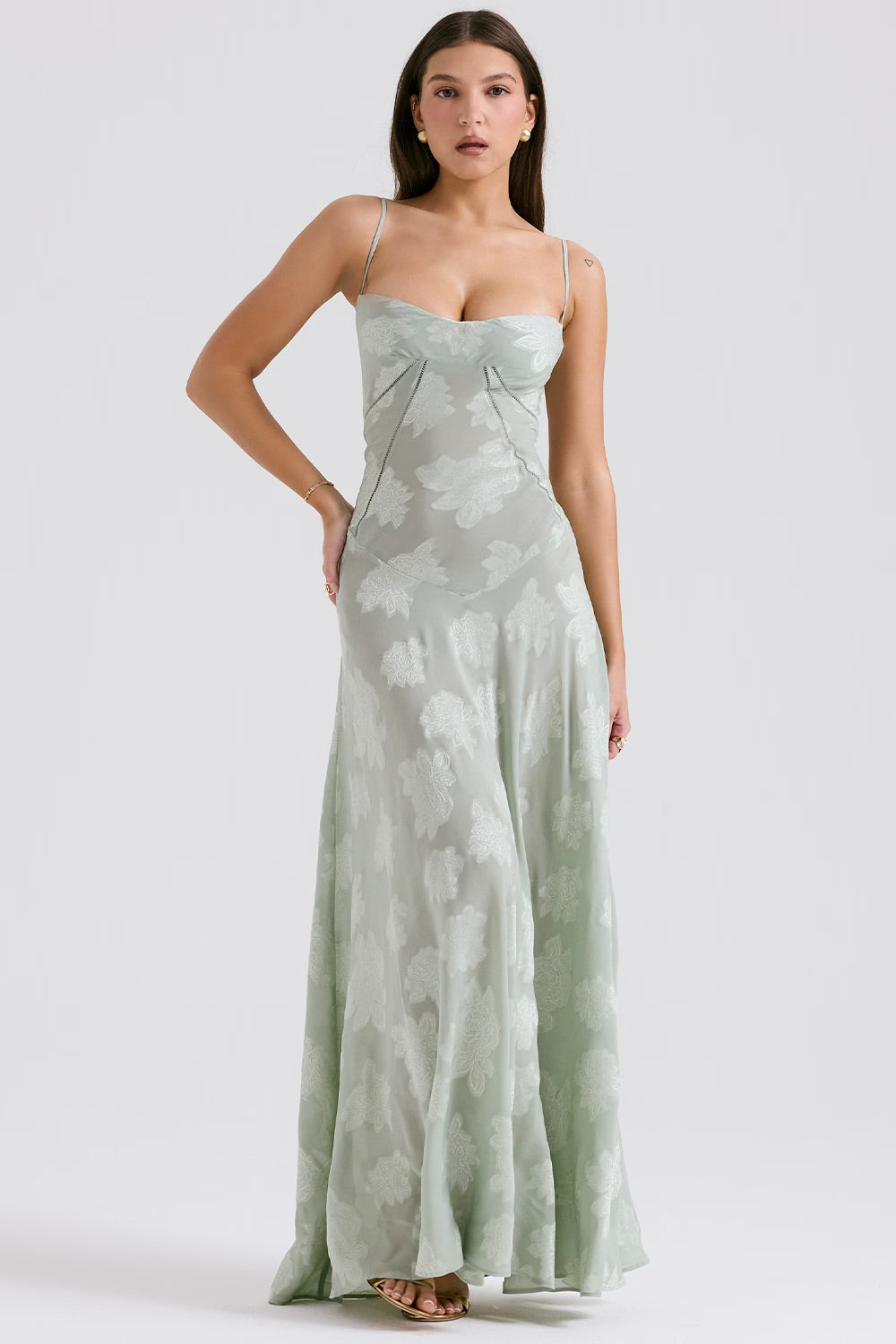 Kandace Robe Longue Femme – Robe en Dentelle Scintillante avec Bretelles Réglables & Bonnets Intégrés