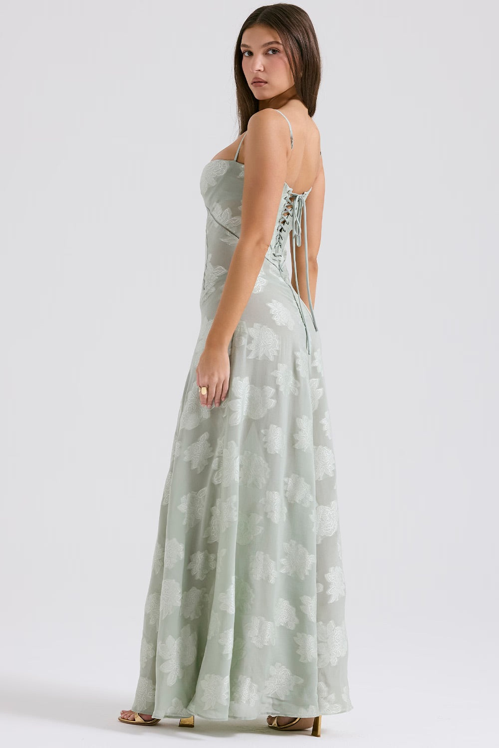 Kandace Robe Longue Femme – Robe en Dentelle Scintillante avec Bretelles Réglables & Bonnets Intégrés