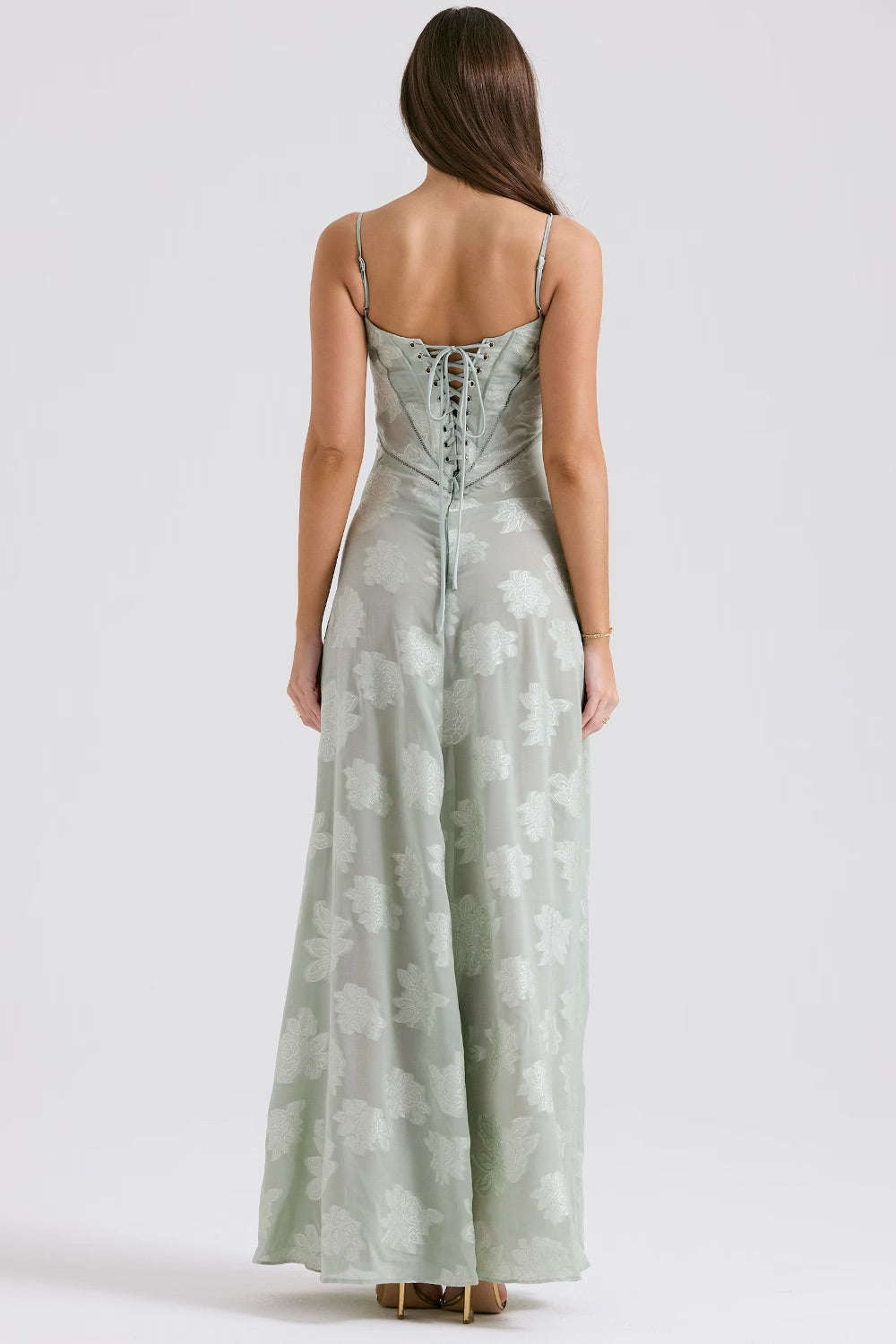 Kandace Robe Longue Femme – Robe en Dentelle Scintillante avec Bretelles Réglables & Bonnets Intégrés