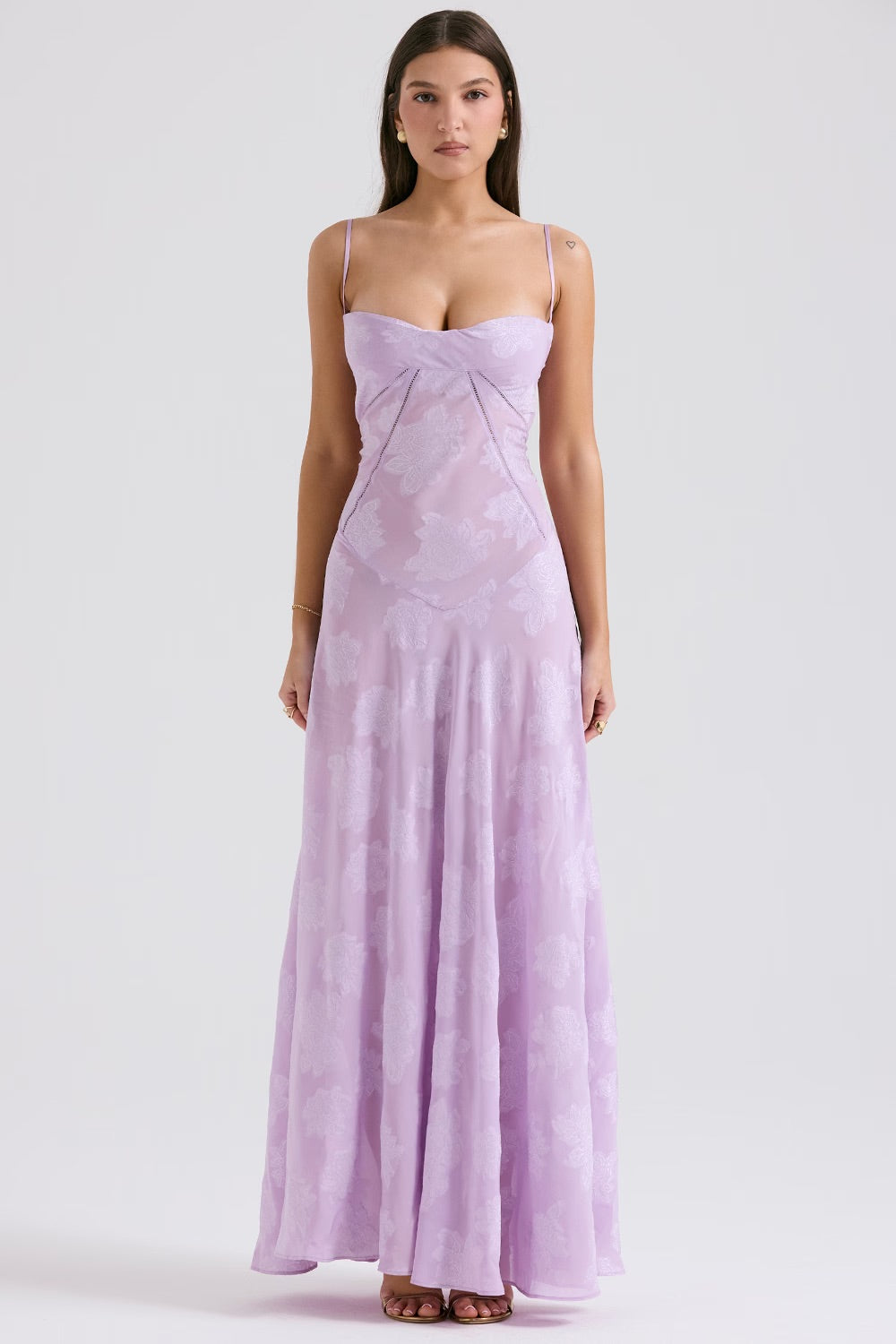 Kandace Robe Longue Femme – Robe en Dentelle Scintillante avec Bretelles Réglables & Bonnets Intégrés