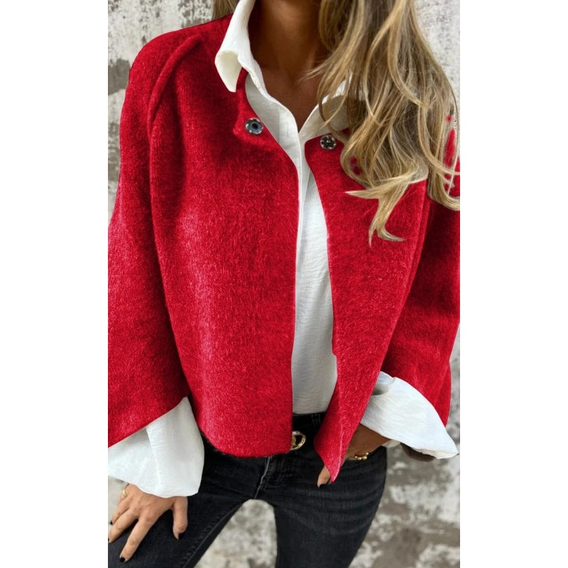 Isabella Manteau Femme – Court, Chic en Cachemire Mélangé avec Boutons-Pression Élégants