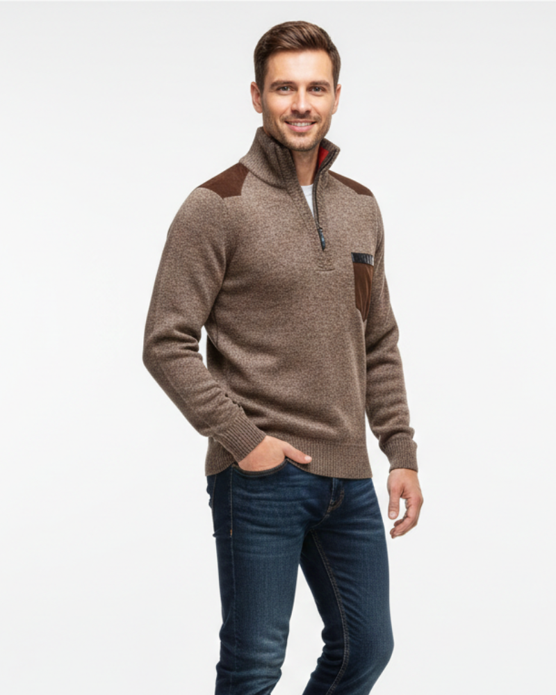 Tristan Pull Laine Homme Demi-Zip – Pullover Élégant avec Poche Poitrine & Coupe Confort