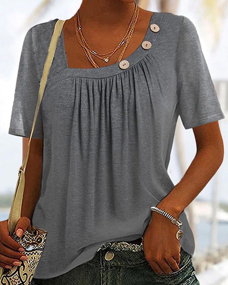Maglietta da donna Macey - Comoda maglietta in cotone con scollo tondo e maniche corte