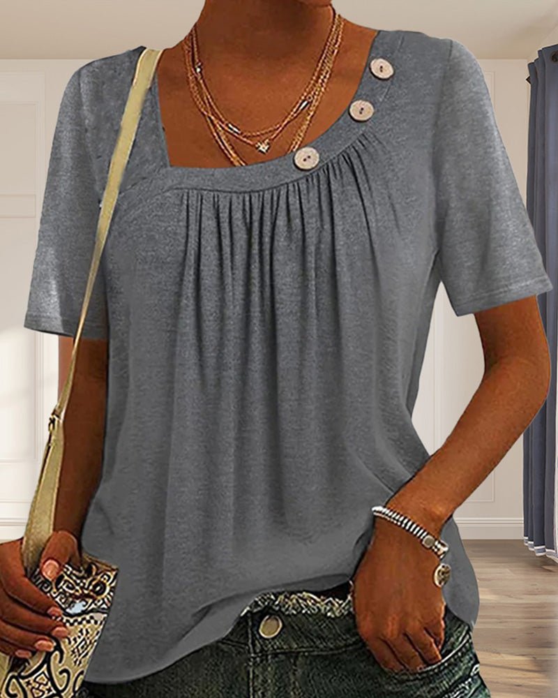 Maglietta da donna Macey - Comoda maglietta in cotone con scollo tondo e maniche corte