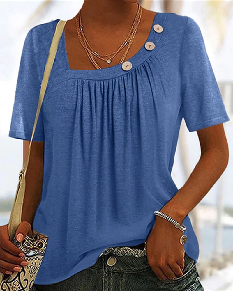 Maglietta da donna Macey - Comoda maglietta in cotone con scollo tondo e maniche corte