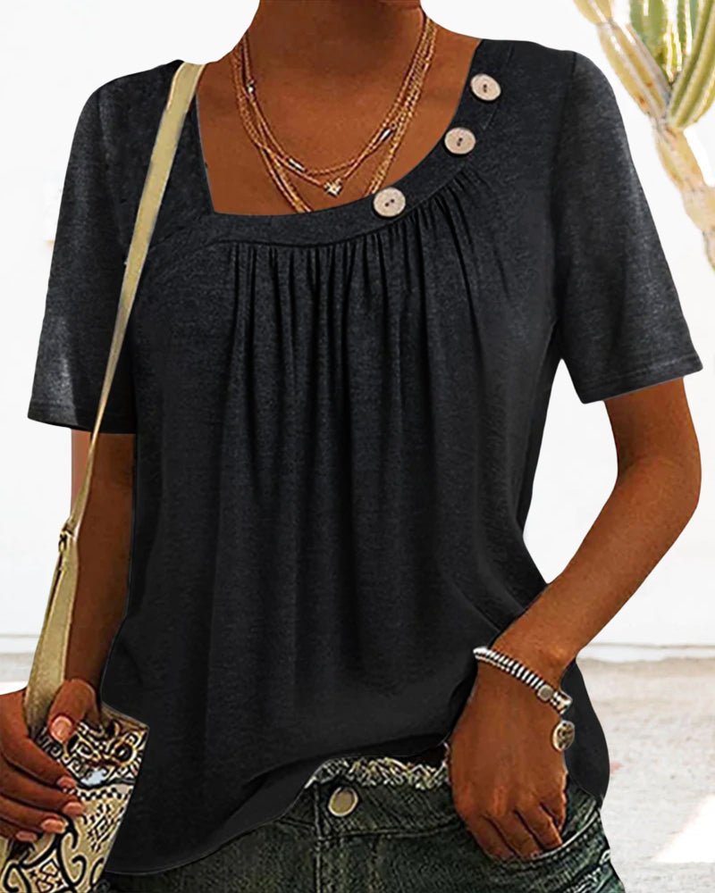 Maglietta da donna Macey - Comoda maglietta in cotone con scollo tondo e maniche corte