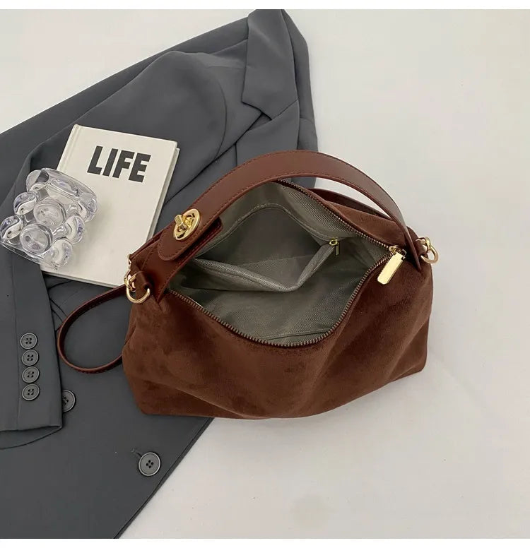 Maëlle Sac à Épaule Femme – Sac Suède Élégant avec Anse Similicuir & Grand Compartiment