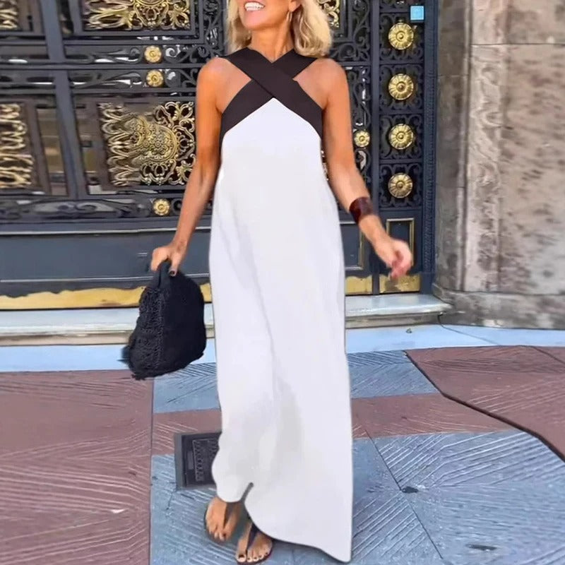 Abito lungo da donna Sienna - Elegante abito estivo con spalline incrociate e vestibilità comoda