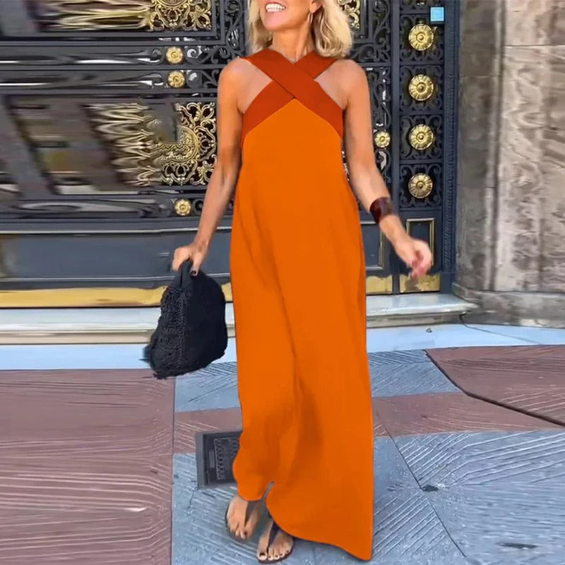 Abito lungo da donna Sienna - Elegante abito estivo con spalline incrociate e vestibilità comoda