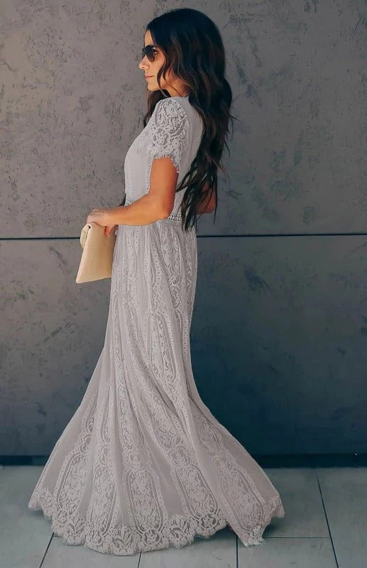 Abito lungo da donna Maine - Elegante abito da cerimonia in pizzo con chiusura a cerniera