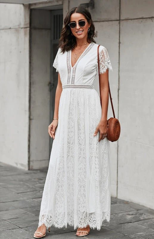 Abito lungo da donna Maine - Elegante abito da cerimonia in pizzo con chiusura a cerniera